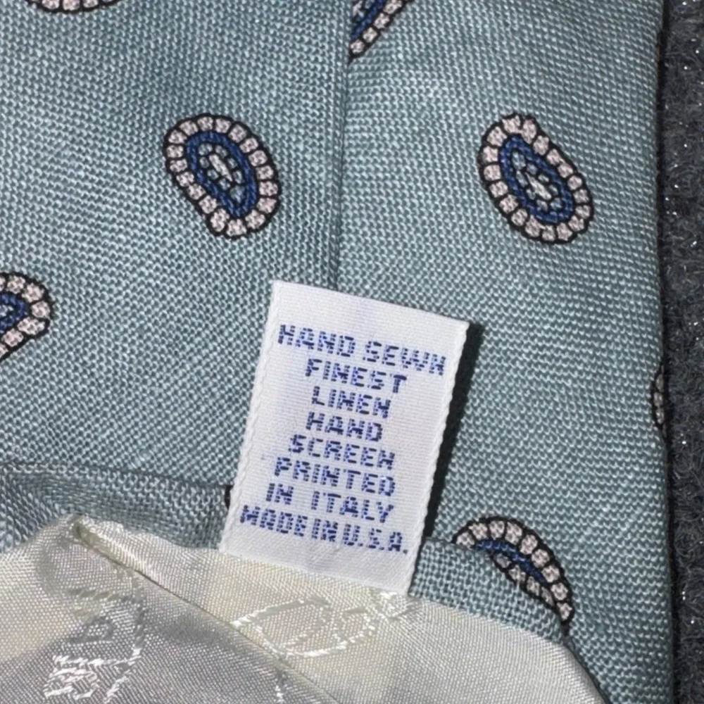Robert Talbott Hand Sewn Finest Linen Tie Light Blue Medallion Made In USA